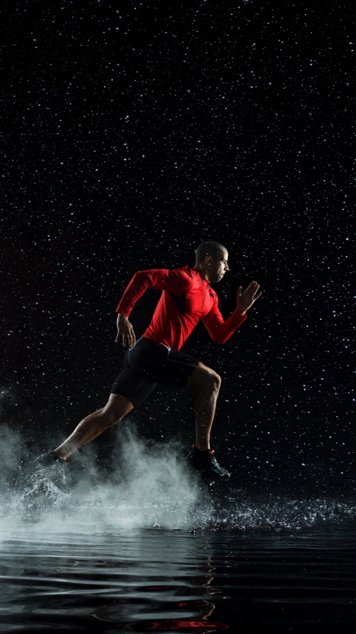 A man running through water